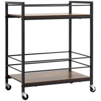HOMCOM Rolling Kitchen Cart, 2-Tier Utility Cart with Storage, Serving Trolley with Lockable Wheels for Home Bar, Living Room, Rustic Brown(m-2)