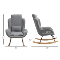 HOMCOM Modern Rocking Chair with Removable Lumbar Pillow Fabric Sofa Armchair with Thick Padding, Metal Frame, Wood Base for Living Room, Light Gray(m-3)