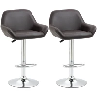 HOMCOM Modern Bar Stools Set of 2, PU Leather Tall Kitchen Stools, Swivel Bar Chairs with Steel Base, Footrest and Adjustable Height, Espresso(m-2)