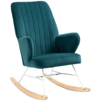 HOMCOM Modern Rocking Chairs, Upholstered Nursery Glider Rocker, Wingback Armchair for Living Room, Bedroom - Blue(m-8)