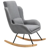 HOMCOM Modern Rocking Chair with Removable Lumbar Pillow Fabric Sofa Armchair with Thick Padding, Metal Frame, Wood Base for Living Room, Light Gray(m-10)