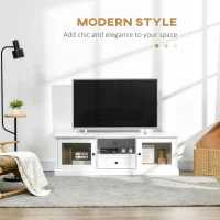 HOMCOM Modern TV Stand Cabinet for TVs up to 60 Inches, Entertainment Center with Drawer and Glass Doors for Living Room, White(m-4)