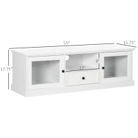 HOMCOM Modern TV Stand Cabinet for TVs up to 60 Inches, Entertainment Center with Drawer and Glass Doors for Living Room, White(m-3)