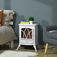 HOMCOM Free Stand Electric Fireplace Stove Heater with Adjustable LED Flame Effect and Front Door, 750W/1500W, White(m-7)