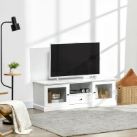 HOMCOM Modern TV Stand Cabinet for TVs up to 60 Inches, Entertainment Center with Drawer and Glass Doors for Living Room, White(m-1)