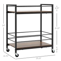 HOMCOM Rolling Kitchen Cart, 2-Tier Utility Cart with Storage, Serving Trolley with Lockable Wheels for Home Bar, Living Room, Rustic Brown(m-3)