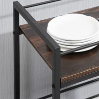 HOMCOM Rolling Kitchen Cart, 2-Tier Utility Cart with Storage, Serving Trolley with Lockable Wheels for Home Bar, Living Room, Rustic Brown(m-7)