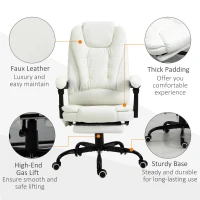Vinsetto 7-Point Vibrating Massage Office Chair High Back Executive Recliner with Lumbar Support, Footrest, Reclining Back, Adjustable Height, White(m-8)