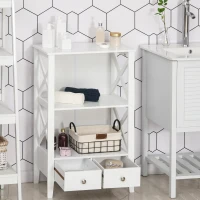 kleankin X- Frame Freestanding Floor Bathroom Storage with Two Drawers, Storage Organizer, Cabinet with 3 Shelves, White(m-7)