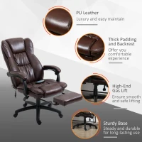 Vinsetto High Back Massage Office Chair with 6-Point Vibration, 5 Modes, Executive Chair, PU Leather Swivel Chair with Reclining Back, and Retractable Footrest, Brown(m-8)