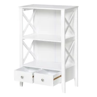 kleankin X- Frame Freestanding Floor Bathroom Storage with Two Drawers, Storage Organizer, Cabinet with 3 Shelves, White(m-11)