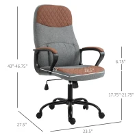 Vinsetto High Back Office Chair with 2-Point Lumbar Massage, USB Power, Faux Leather, and Linen Fabric, Brown/Grey(m-3)