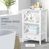 kleankin X- Frame Freestanding Floor Bathroom Storage with Two Drawers, Storage Organizer, Cabinet with 3 Shelves, White(m-6)