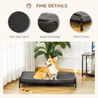 PawHut 2-IN-1 Elevated Pet Bed for Large & Medium-Sized Dog Steel Frame Removable Sponge Cushion Breathable Linen Fabric, Grey, 43.25"x25.5"x7.75"(m-4)