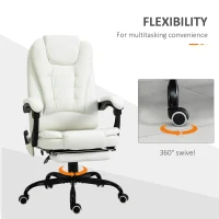 Vinsetto 7-Point Vibrating Massage Office Chair High Back Executive Recliner with Lumbar Support, Footrest, Reclining Back, Adjustable Height, White(m-7)