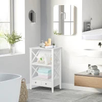kleankin X- Frame Freestanding Floor Bathroom Storage with Two Drawers, Storage Organizer, Cabinet with 3 Shelves, White(m-8)