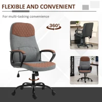Vinsetto High Back Office Chair with 2-Point Lumbar Massage, USB Power, Faux Leather, and Linen Fabric, Brown/Grey(m-6)