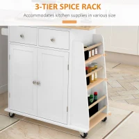 HOMCOM Rolling Kitchen Island Storage Trolley Cart with 3-Tier Spice Rack & Rubber Wood Top for Dining Room(m-5)