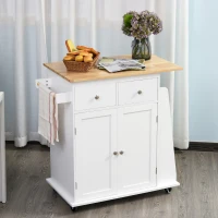 HOMCOM Rolling Kitchen Island Storage Trolley Cart with 3-Tier Spice Rack & Rubber Wood Top for Dining Room(m-9)