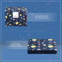 Qaba Kids Fold-Out Couch/Chair Lounger with Space-Themed Washable Fabric & Removable Cushion for 3-6 Years Old, Blue(m-7)