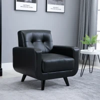 HOMCOM PU Leather Armchair Padded Accent Club Chair,  Tufted Back Wooden Seat with Armrest Living Room Furniture, 31.5" W, Black(m-1)