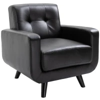 HOMCOM PU Leather Armchair Padded Accent Club Chair,  Tufted Back Wooden Seat with Armrest Living Room Furniture, 31.5" W, Black(m-2)
