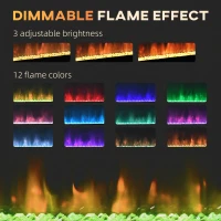 HOMCOM 40" 1500W Recessed and Wall Mounted Electric Fireplace Inserts with Remote, Adjustable Flame Color and Brightness, Cryolite-Effect Rocks, Black(m-4)