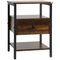 HOMCOM Industrial Nightstand, Bedside Table with Drawer and Storage Shelves, Side End Table with Steel Frame for Bedroom, Rustic Brown(m-2)