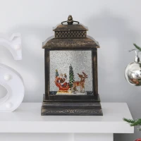HOMCOM Christmas Snow Globe WaterLantern Music Box with Light, Ring Handle Holiday Home Novelty Decorations, Santa Bring Gift with Reindeer(m-9)