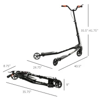 Qaba Kids/Adult Drifting Scooter 3 Wheels Scooter Foldable Child Tri Speeder Slider Swing Drifter Winged Push Motion Kickboard Height Adjustable for Age 6+ Black(m-3)