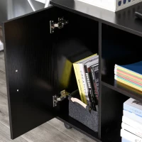 HOMCOM Wood Rolling File Cabinet Storage Organizer with 3 Large Open Shelves and Door Cabinet Door for Easy Storage and Mobility, Black(m-11)