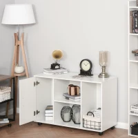 HOMCOM Wood Rolling File Cabinet Storage Organizer with 3 Large Open Shelves and Door Cabinet Door for Easy Storage and Mobility, White(m-7)