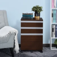 HOMCOM 23.25" 3-Drawer Office Storage Cabinet with Wheels, Brown(m-10)