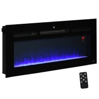 HOMCOM 40" 1500W Recessed and Wall Mounted Electric Fireplace Inserts with Remote, Adjustable Flame Color and Brightness, Cryolite-Effect Rocks, Black(m-1)