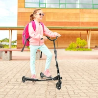 Qaba Kids/Adult Drifting Scooter 3 Wheels Scooter Foldable Child Tri Speeder Slider Swing Drifter Winged Push Motion Kickboard Height Adjustable for Age 6+ Black(m-1)