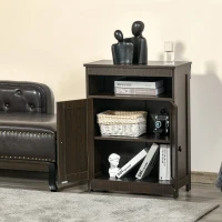 HOMCOM Accent Cabinet, Wood Free Standing Storage Organizer with Double Doors and Adjustable Shelf for Living Room, Kitchen, Brown(m-8)