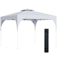 Outsunny 10'x10' Pop Up Canopy, Easy Set Up Party Tent with 2 Tier Vented Roof and Carrying Bag for Outdoor, Garden, Camping, White(m-4)