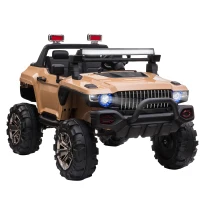 Aosom 12V Kids Electric 2-Seater Ride On Police Car SUV Truck Toy with Parental Remote Control & MP3 Sound, Tan(m-1)