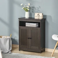 HOMCOM Accent Cabinet, Wood Free Standing Storage Organizer with Double Doors and Adjustable Shelf for Living Room, Kitchen, Brown(m-1)