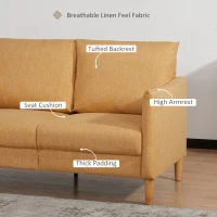 HOMCOM 54" Loveseat Sofa for Bedroom, Modern Love Seats Furniture, Upholstered Small Couch for Small Space, Yellow(m-4)