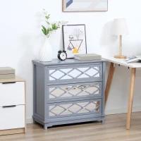 HOMCOM 3 Drawers Dresser with Mirror Panels, Chest of Drawers for Bedroom, Storage Cabinet for Bathroom Living Room, Entryway, Grey(m-1)