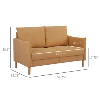 HOMCOM 54" Loveseat Sofa for Bedroom, Modern Love Seats Furniture, Upholstered Small Couch for Small Space, Yellow(m-3)