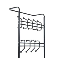 HOMCOM Heavy Duty 2-In-1 Metal Coat Stand, Coat Hanger, Shoe Rack Entryway Hall Tree with 3 Tier Shelves,18 Hooks, Black(m-8)
