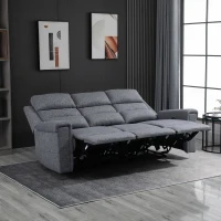HOMCOM Modern 3-Seater Recliner Sofa with Linen Fabric and Thick Sponge Padding, 3 Seater Couch Recliner Couch Manual Reclining Sofa Living Room Furniture, Gray(m-10)