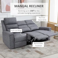 HOMCOM Modern 3-Seater Recliner Sofa with Linen Fabric and Thick Sponge Padding, 3 Seater Couch Recliner Couch Manual Reclining Sofa Living Room Furniture, Gray(m-5)