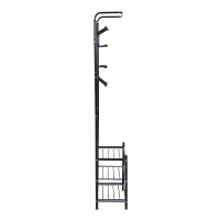 HOMCOM Heavy Duty 2-In-1 Metal Coat Stand, Coat Hanger, Shoe Rack Entryway Hall Tree with 3 Tier Shelves,18 Hooks, Black(m-7)