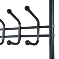 HOMCOM Heavy Duty 2-In-1 Metal Coat Stand, Coat Hanger, Shoe Rack Entryway Hall Tree with 3 Tier Shelves,18 Hooks, Black(m-6)