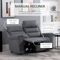 HOMCOM Modern Loveseat Recliner Sofa with Linen Fabric and Thick Sponge Padding, 2 Seater Couch Recliner Couch Manual Reclining Sofa Loveseat Couch Living Room Furniture, Gray(m-5)