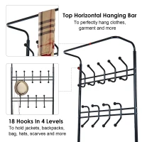 HOMCOM Heavy Duty 2-In-1 Metal Coat Stand, Coat Hanger, Shoe Rack Entryway Hall Tree with 3 Tier Shelves,18 Hooks, Black(m-4)