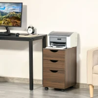 HOMCOM 3 Drawer Mobile File Cabinet with Wheels, Wood Filing Cabinet for Home Office, Rolling Under Desk Cabinet, Brown Wood Grain(m-11)